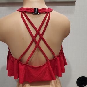Red Strappy Ruffle Bikini Top